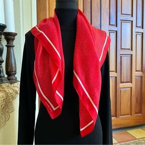Elaine Gold Square Silky Scarf Red & White Polka Dots 30” X 30”